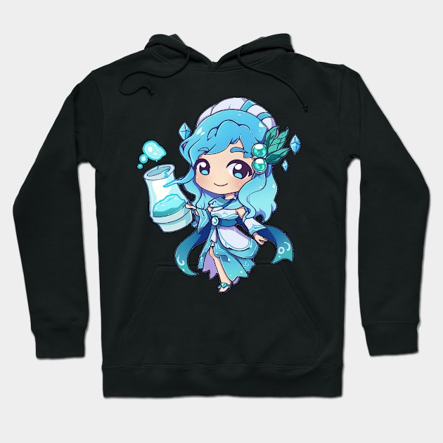 Aquarius Chibi Zodiac Anime Girl Hoodie by peachycrossing